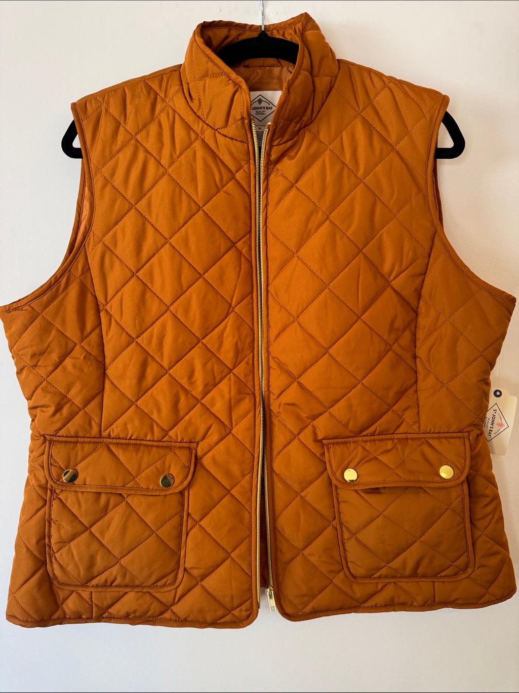 St John’s Bay Nwt Quilted Sleeveless Vest Jacket - Rust Orange Size Xl